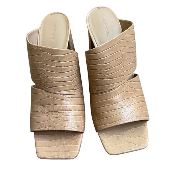 Vince Nelda Cappuccino Croc Embossed Leather Square Toe Slide Sandal Sz 41 US 11 - Picture 2 of 8